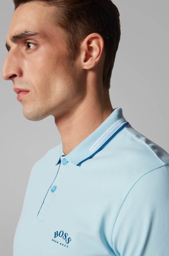 Hugo Boss Slim-fit polo shirt Lyse Blå | BiqkBgHU