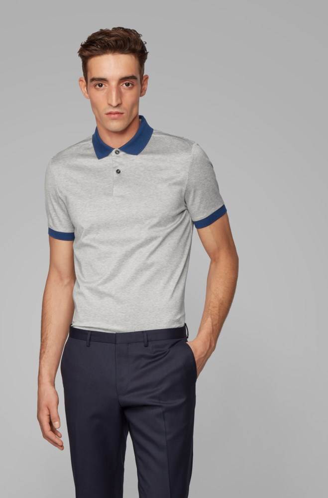 Hugo Boss Slim-fit polo shirt Lyse Grå | Za4alksI