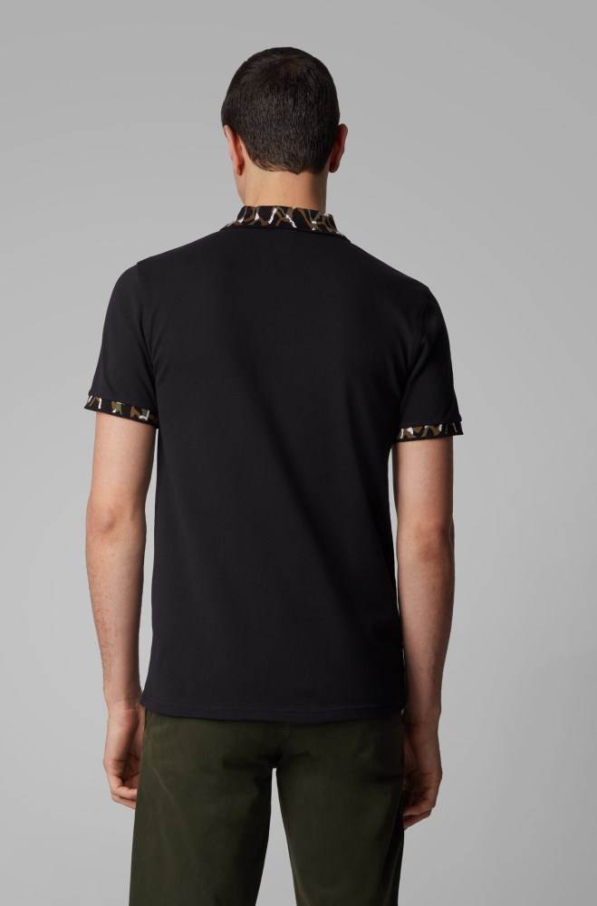 Hugo Boss Slim-fit polo shirt Svarte | 0fllOV4I