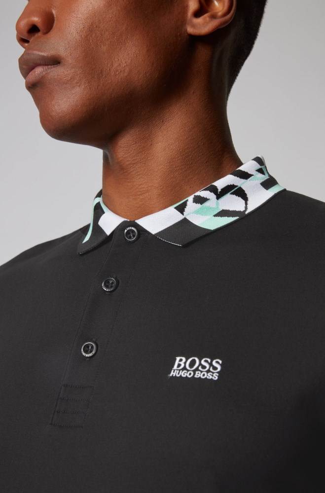 Hugo Boss Slim-fit polo shirt Svarte | WLnkDzR1