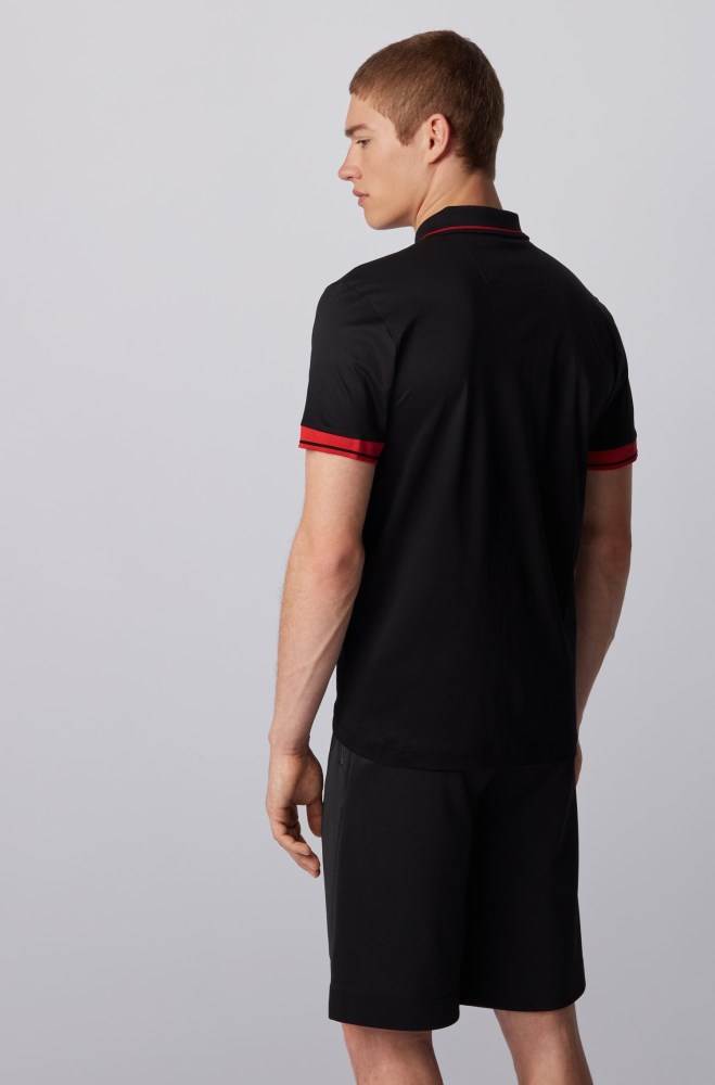 Hugo Boss Slim-fit polo shirt Svarte | ePZHNaYM