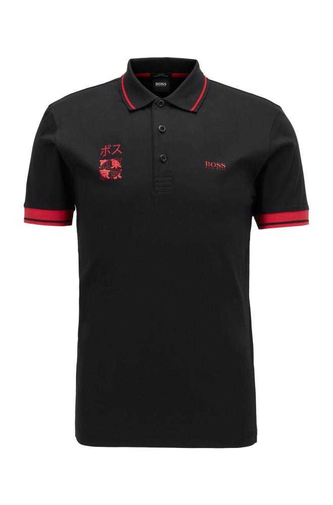 Hugo Boss Slim-fit polo shirt Svarte | ePZHNaYM