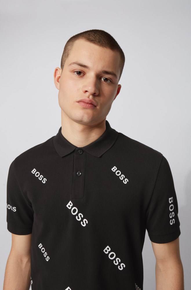 Hugo Boss Slim-fit polo shirt Svarte | j1lal3Wm