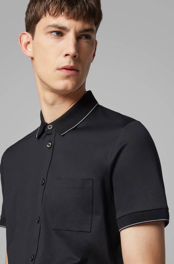 Hugo Boss Slim-fit polo shirt Svarte | rMIrA5VD