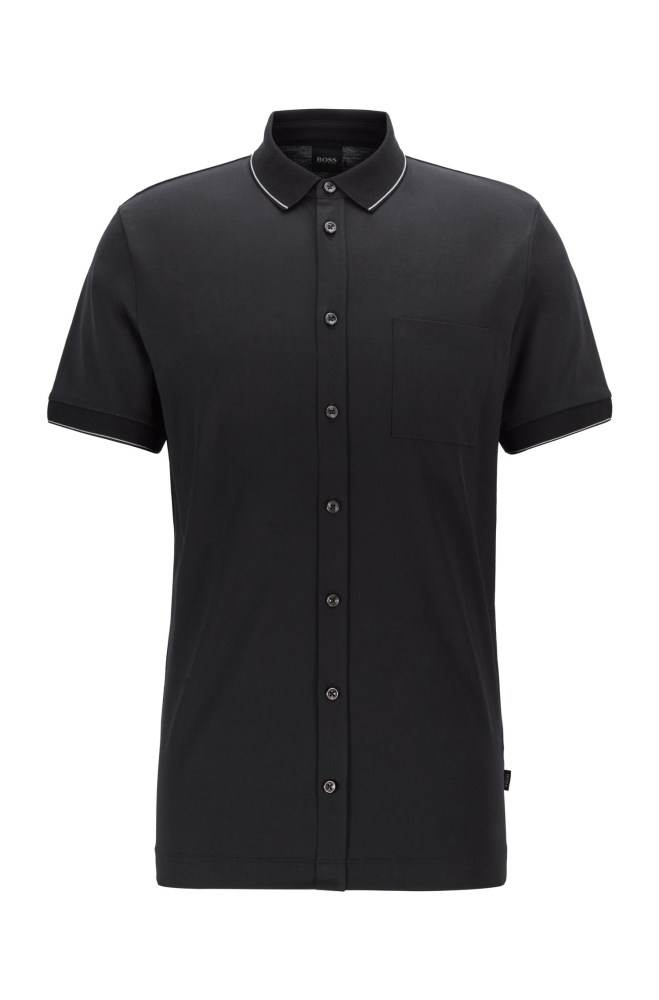 Hugo Boss Slim-fit polo shirt Svarte | rMIrA5VD