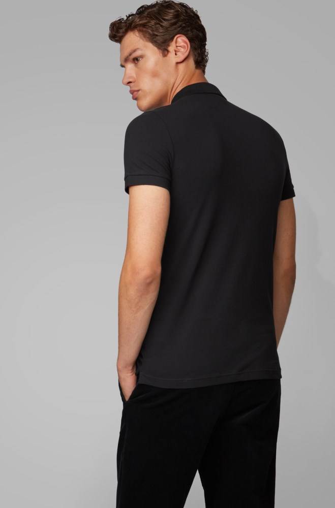 Hugo Boss Slim-fit polo shirt Svarte | rcoUvTep