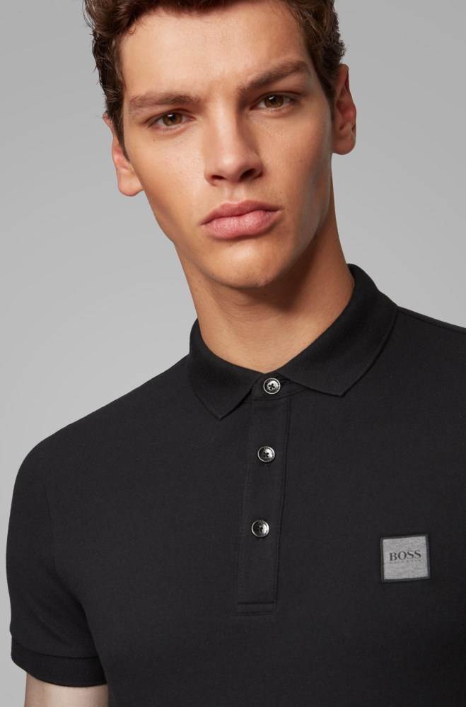 Hugo Boss Slim-fit polo shirt Svarte | rcoUvTep