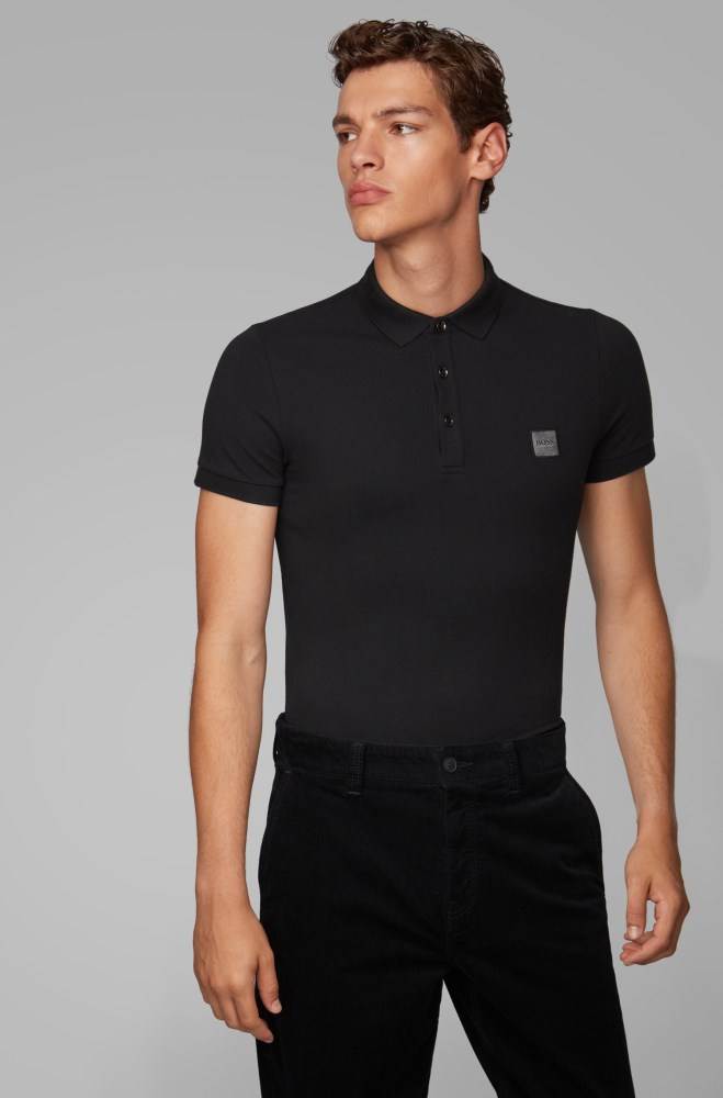 Hugo Boss Slim-fit polo shirt Svarte | rcoUvTep