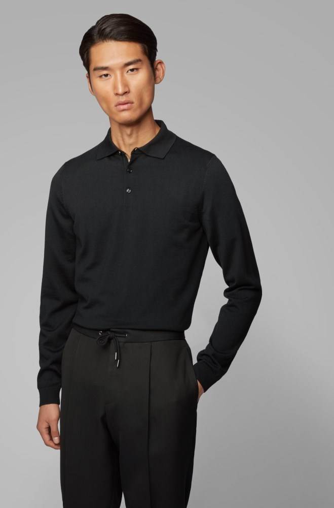 Hugo Boss Slim-fit polo shirt Svarte | vEJbaxxi