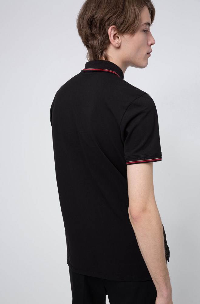 Hugo Boss Slim-fit polo shirt Svarte | zHmegeZi