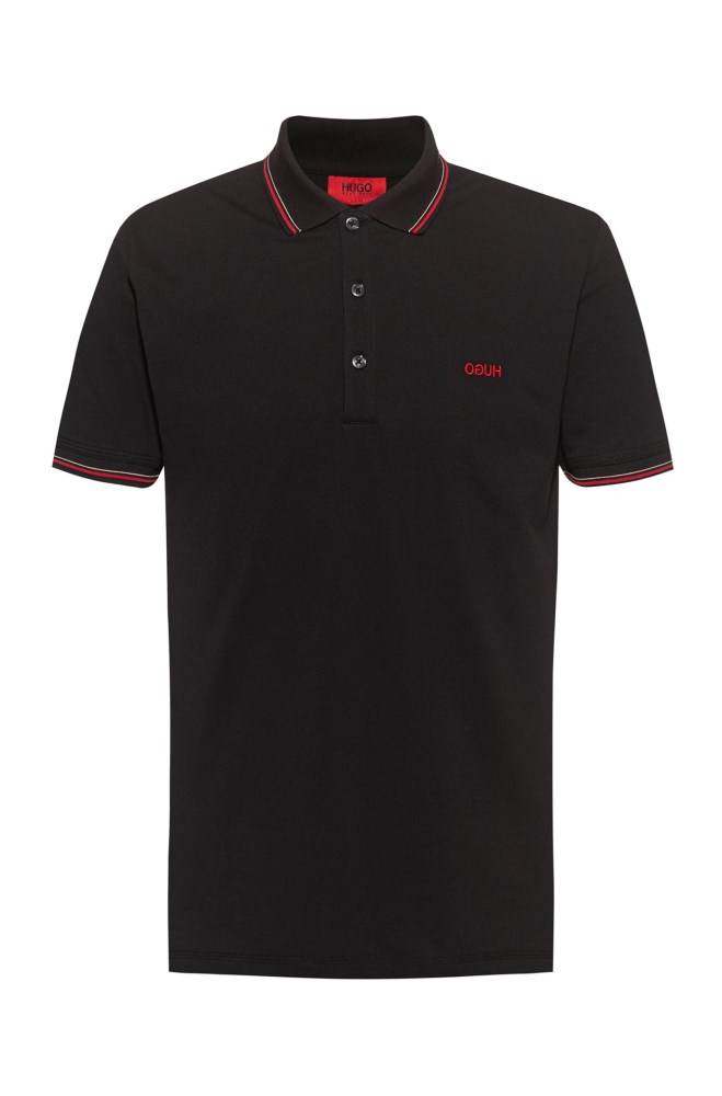 Hugo Boss Slim-fit polo shirt Svarte | zHmegeZi