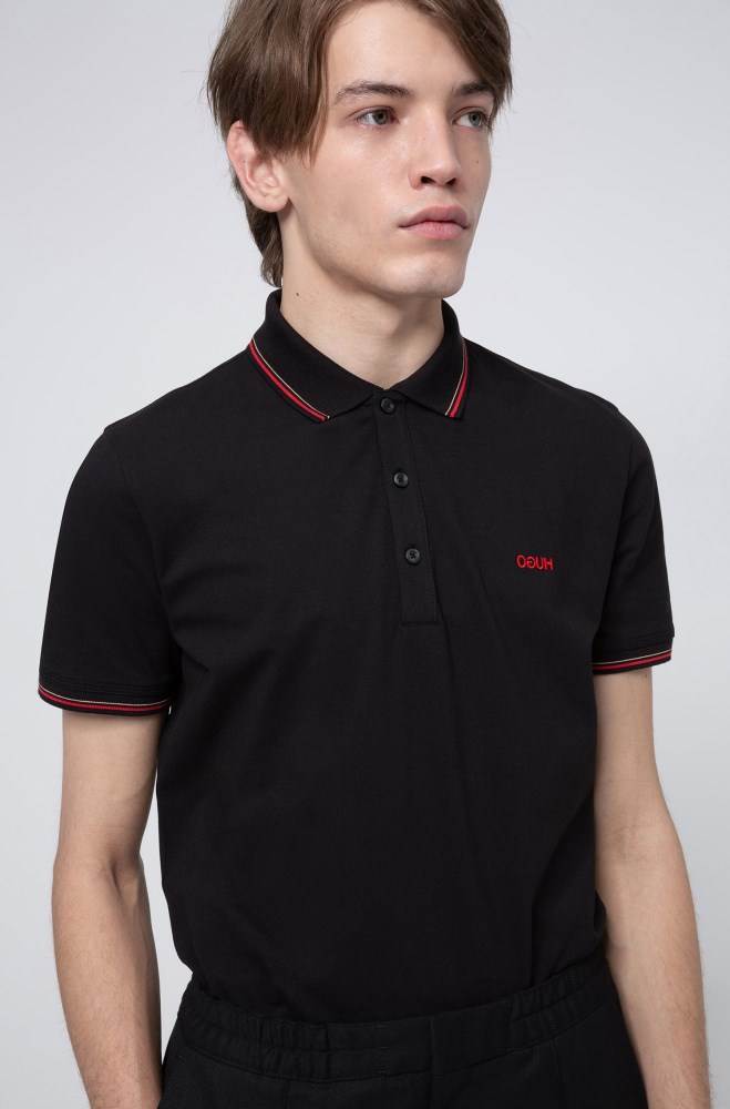 Hugo Boss Slim-fit polo shirt Svarte | zHmegeZi