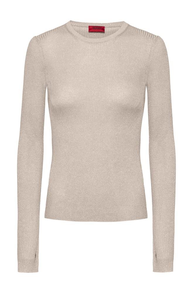 Hugo Boss Slim-fit rib-knit sweater Beige | SLAlUIiv