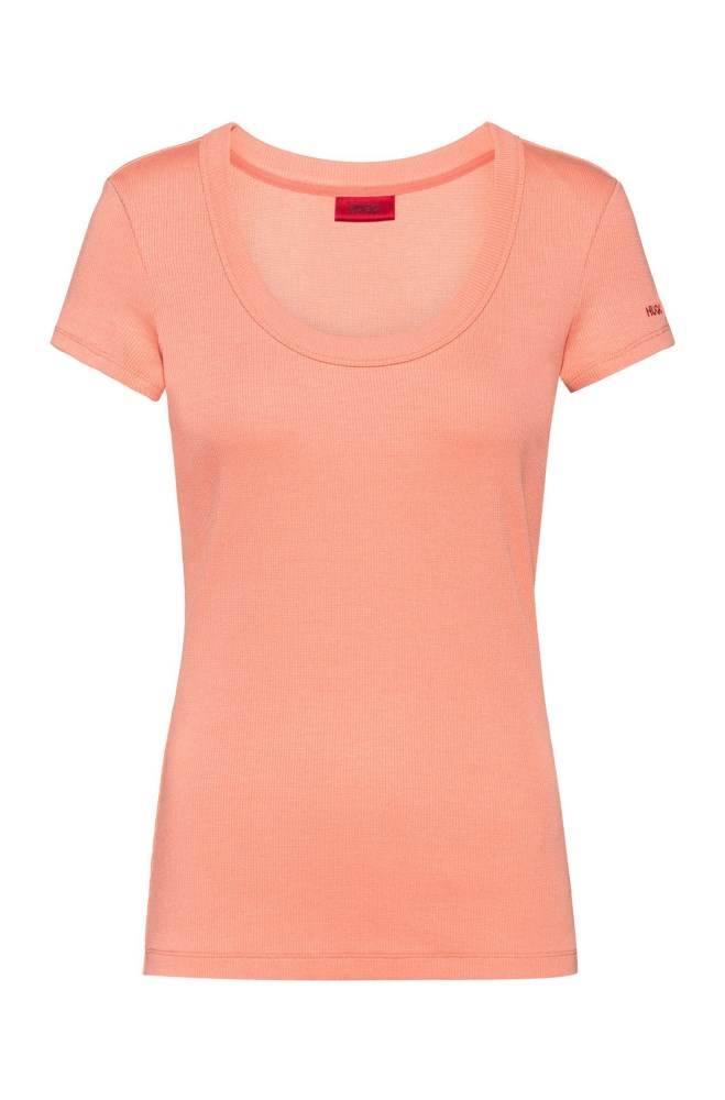 Hugo Boss Slim-fit ribbed T-shirt Lyse Oransje | daPuuEqr