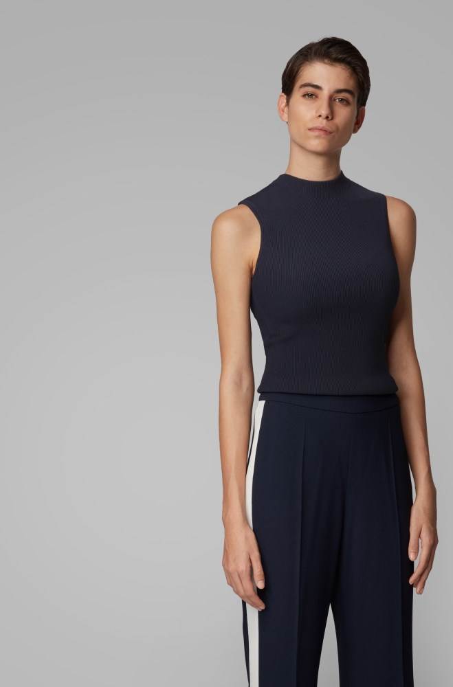 Hugo Boss Slim-fit ribbed top Mørke Blå | khcHICFy