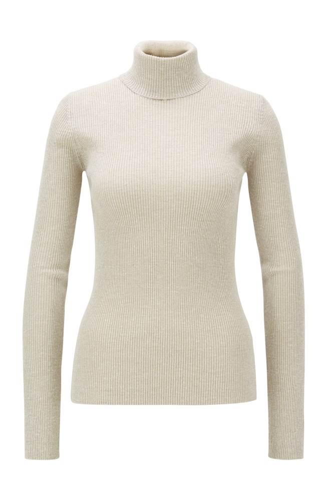 Hugo Boss Slim-fit rollneck sweater Hvite | xwHMExW4