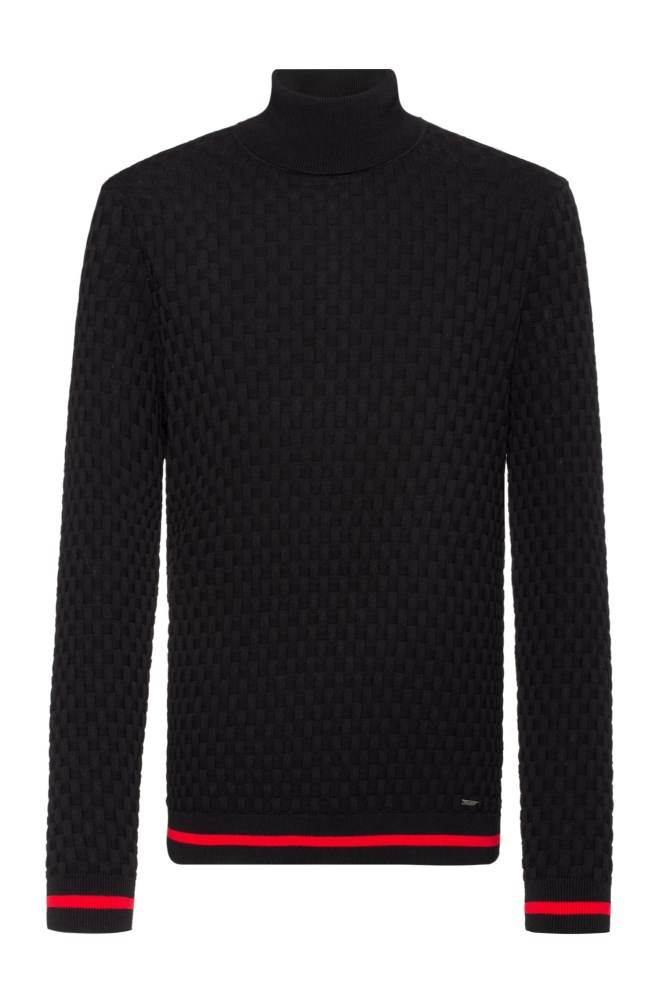 Hugo Boss Slim-fit rollneck sweater Svarte | LE2ych5M