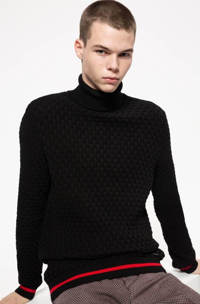 Hugo Boss Slim-fit rollneck sweater Svarte | LE2ych5M