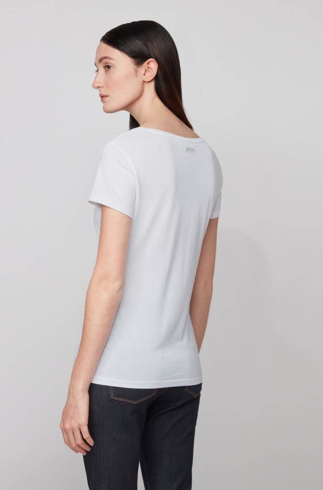 Hugo Boss Slim-fit scoop-neck T-shirt Hvite | 6jbYxJJ2