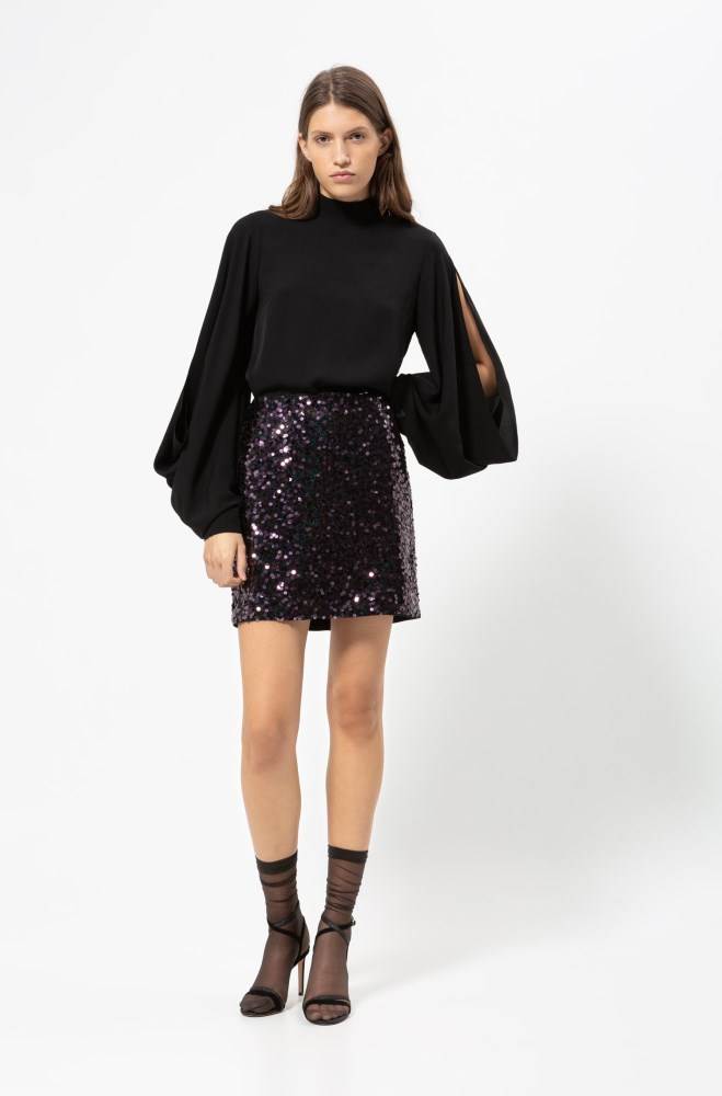 Hugo Boss Slim-fit sequinned mini skirt Mørke Lilla | SCSNIGQK