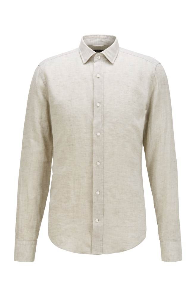 Hugo Boss Slim-fit shirt Lyse Beige | gxvjO5bn