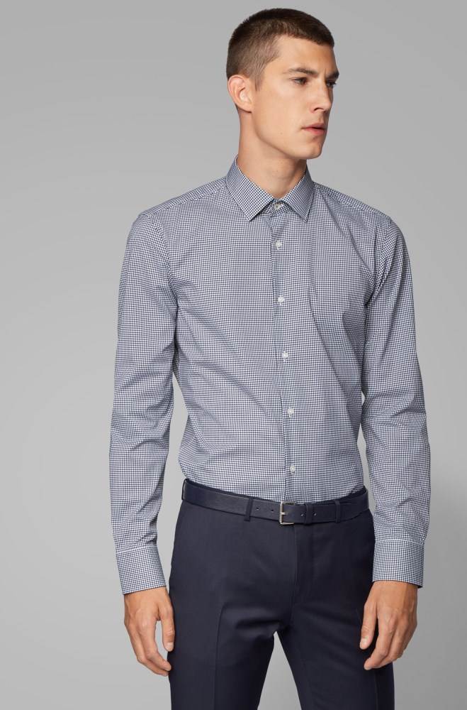 Hugo Boss Slim-fit shirt Mørke Blå | xuSR56Kz