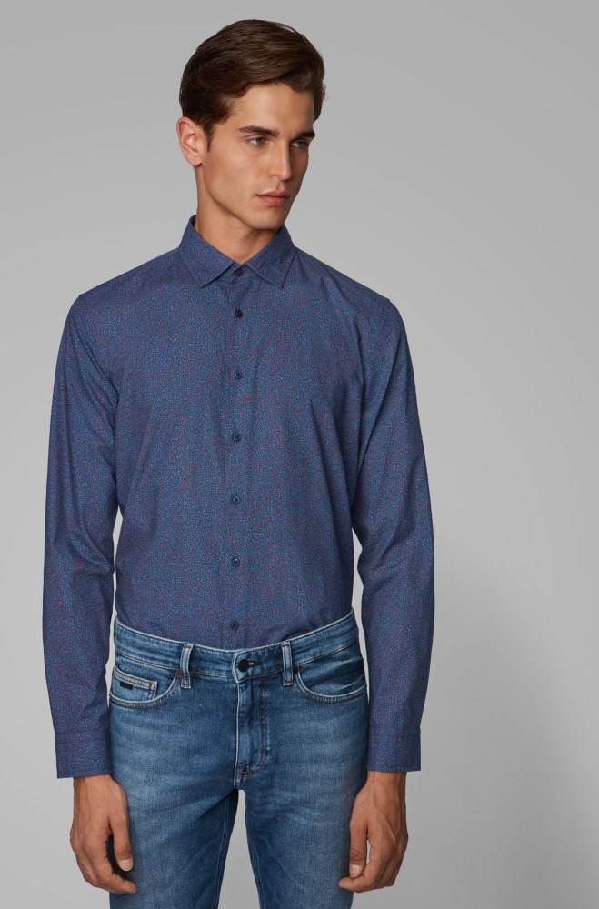 Hugo Boss Slim-fit shirt Mørke Blå | zwANOqWE