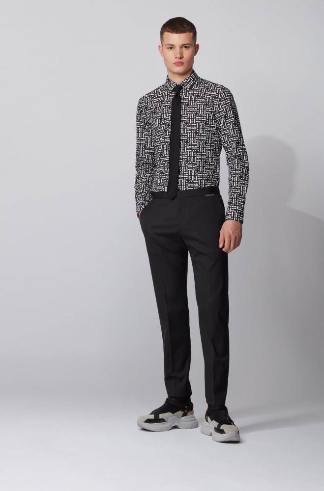 Hugo Boss Slim-fit shirt Svarte | 8ELH1saT