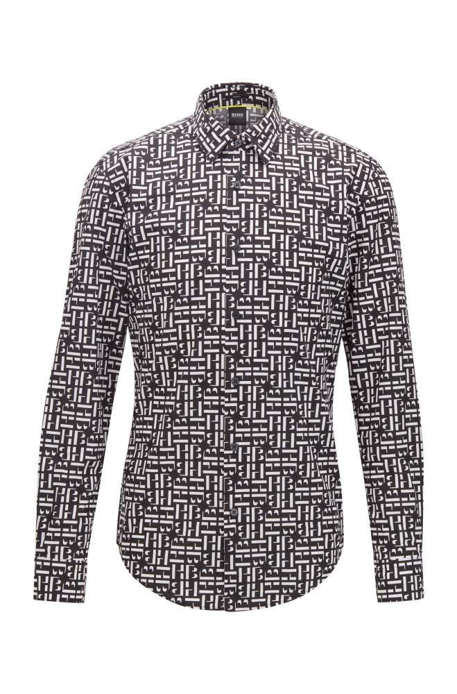 Hugo Boss Slim-fit shirt Svarte | 8ELH1saT