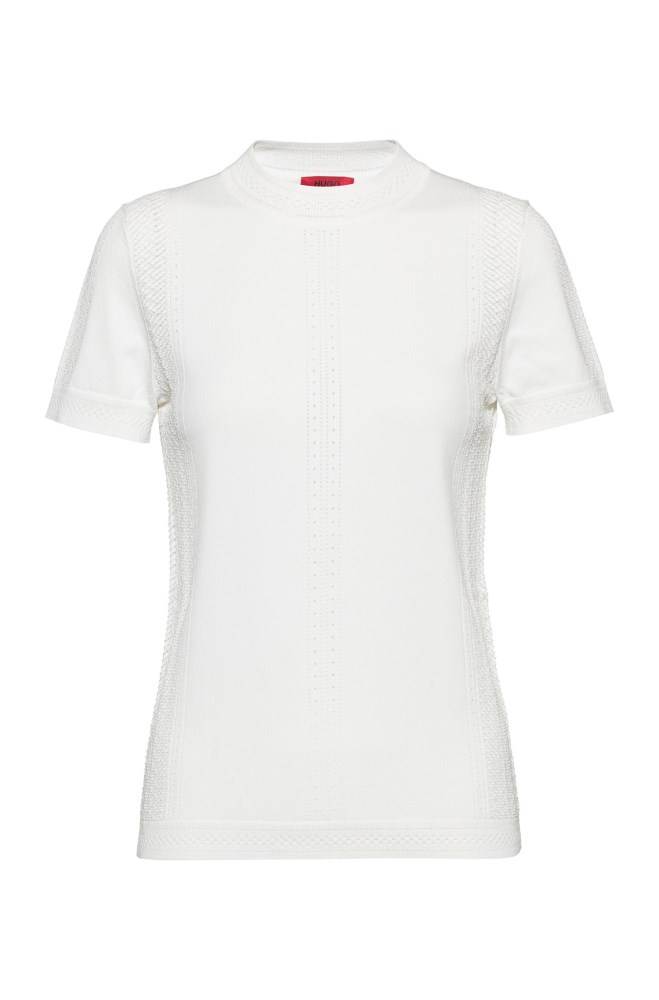 Hugo Boss Slim-fit short-sleeved sweater Hvite | 6QWBLEzj