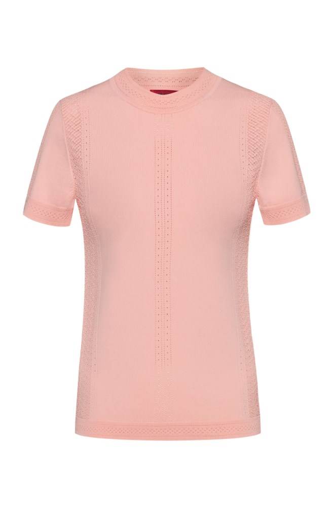 Hugo Boss Slim-fit short-sleeved sweater Lyse Rød | TtPvSEJq