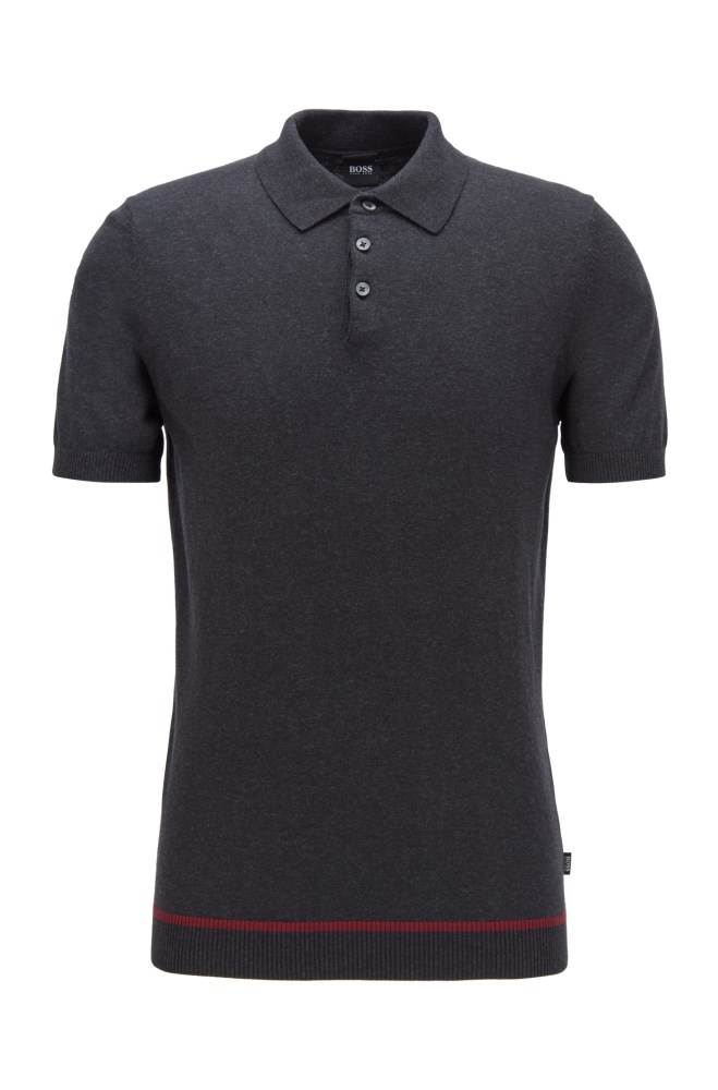 Hugo Boss Slim-fit short-sleeved sweater Grå | jaSFkTcy