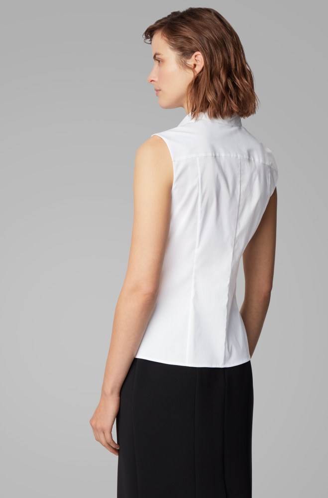 Hugo Boss Slim-fit sleeveless blouse Hvite | rLshMKws