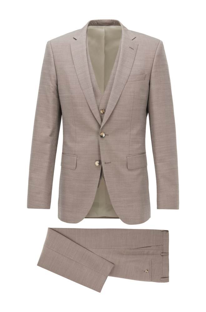 Hugo Boss Slim-fit three-piece suit Beige | 4Fq6U7pi