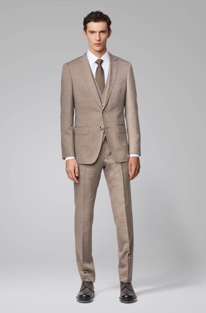 Hugo Boss Slim-fit three-piece suit Beige | 4Fq6U7pi