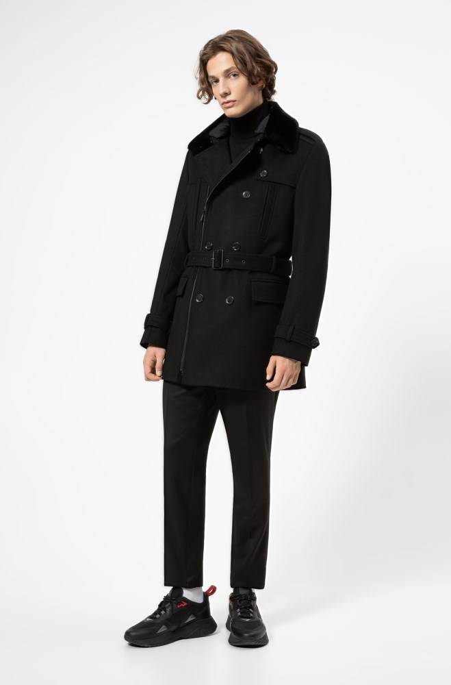 Hugo Boss Slim-fit trench coat Svarte | 75gvQ7ZC