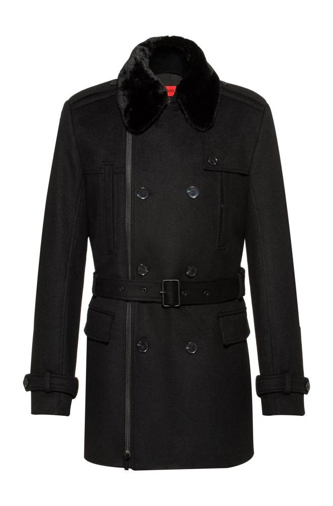 Hugo Boss Slim-fit trench coat Svarte | 75gvQ7ZC