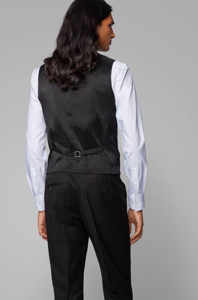 Hugo Boss Slim-fit waistcoat Svarte | 5RzYKmI4