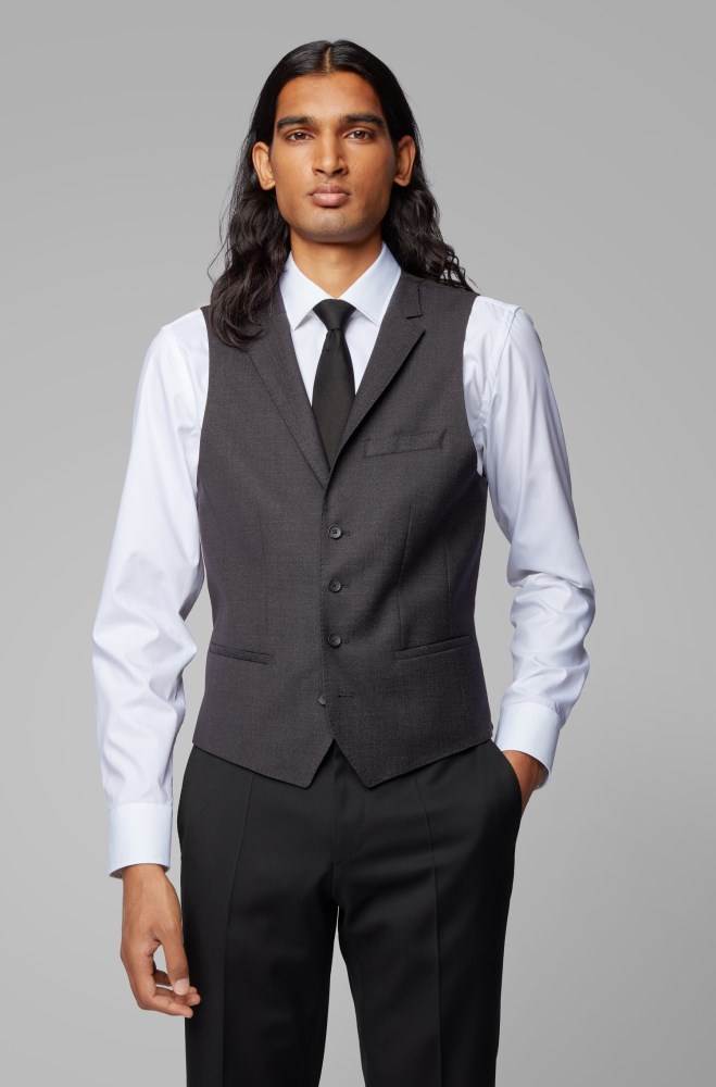 Hugo Boss Slim-fit waistcoat Svarte | 5RzYKmI4