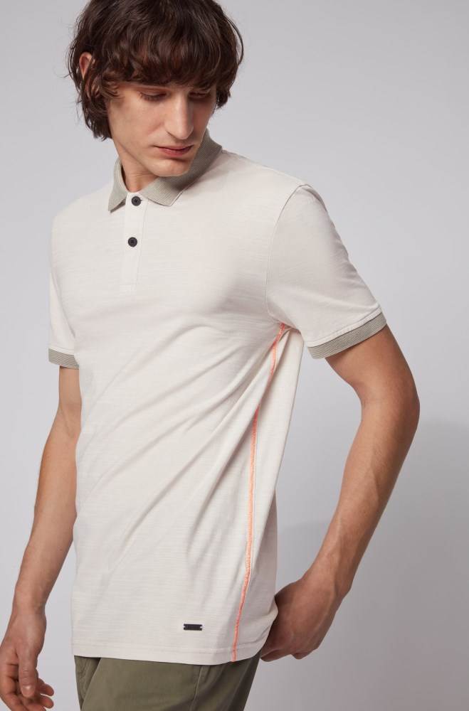 Hugo Boss Slub-cotton polo shirt Beige | 4pbZw0zR