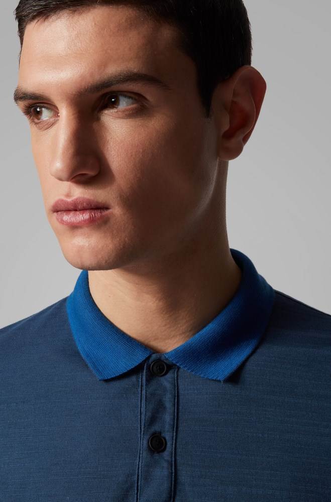 Hugo Boss Slub-cotton polo shirt Mørke Blå | KX5ICcyN