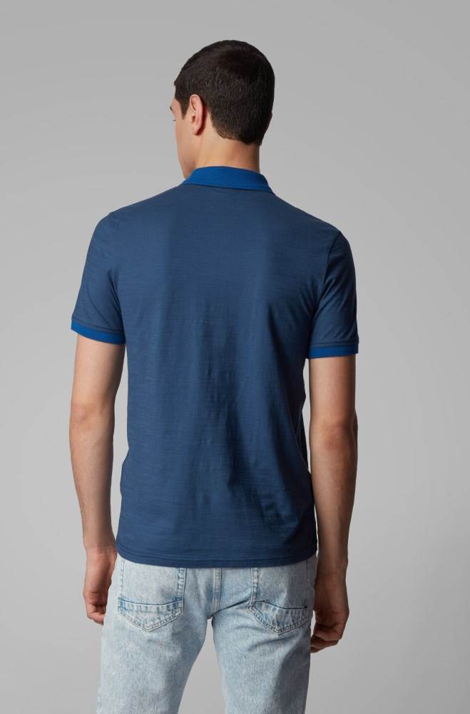 Hugo Boss Slub-cotton polo shirt Mørke Blå | KX5ICcyN