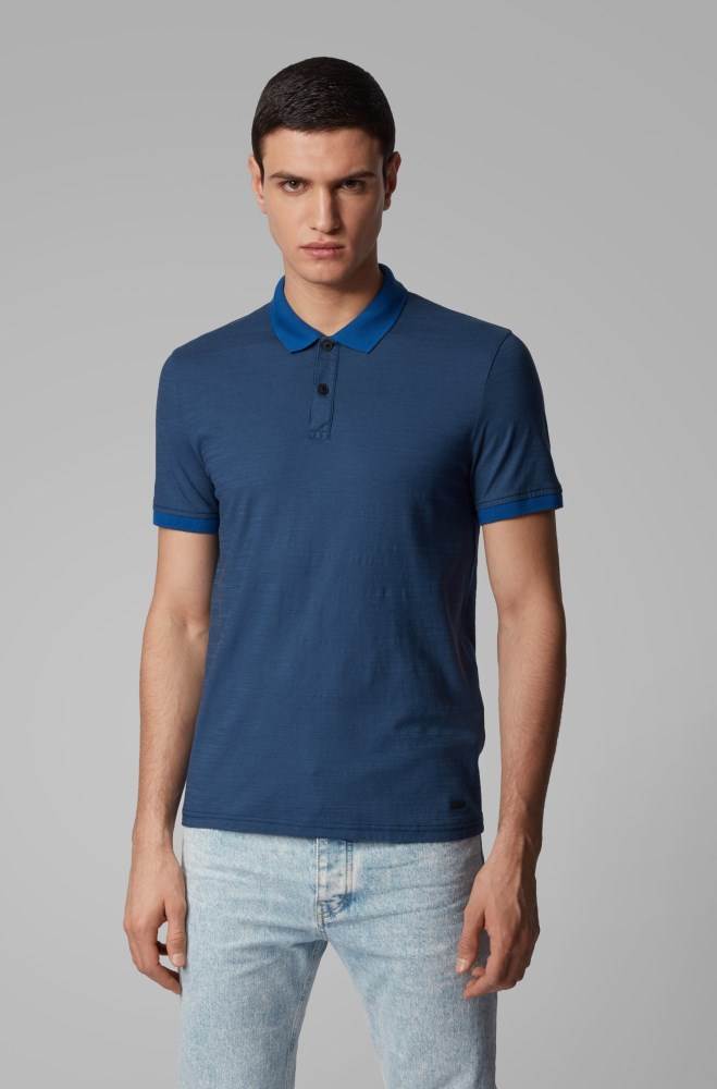 Hugo Boss Slub-cotton polo shirt Mørke Blå | KX5ICcyN