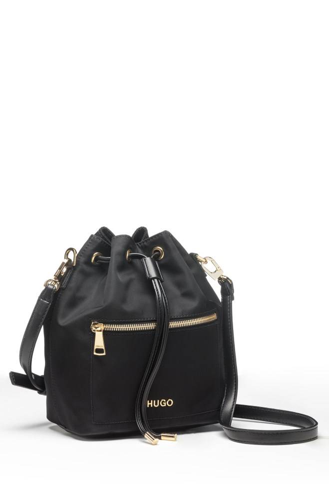 Hugo Boss Small nylon-gabardine bucket bag Svarte | beUQLrbA