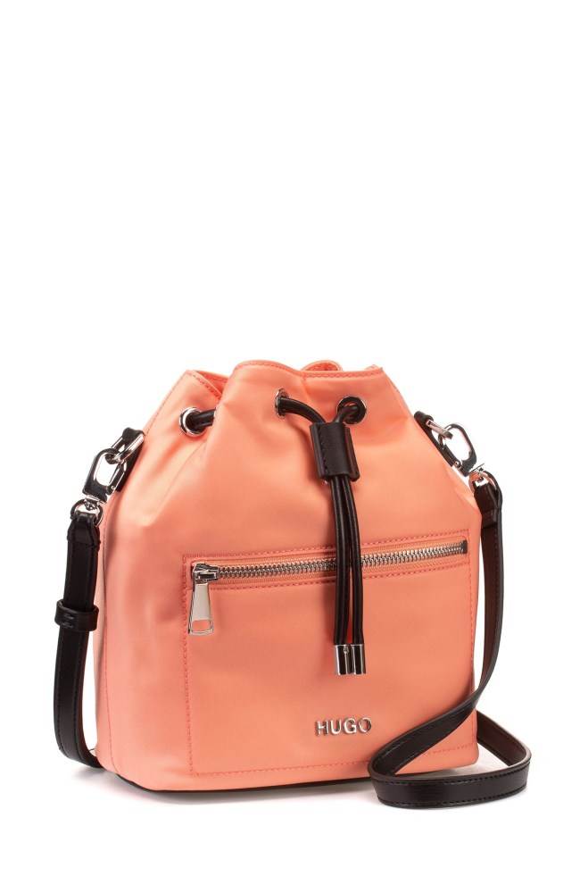 Hugo Boss Small nylon-gabardine bucket bag Lyse Oransje | lSr9V8Wa