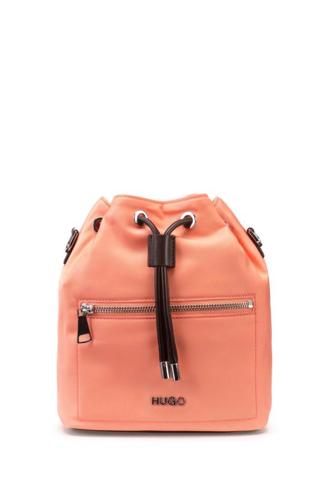 Hugo Boss Small nylon-gabardine bucket bag Lyse Oransje | lSr9V8Wa