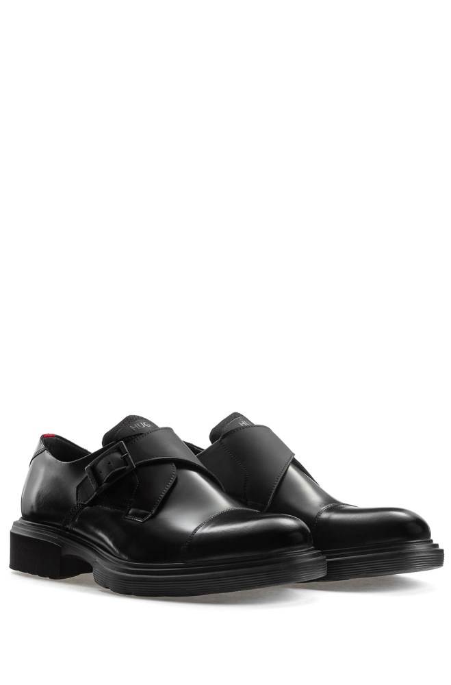 Hugo Boss Smooth-leather monk shoes Svarte | NgSRM1CG