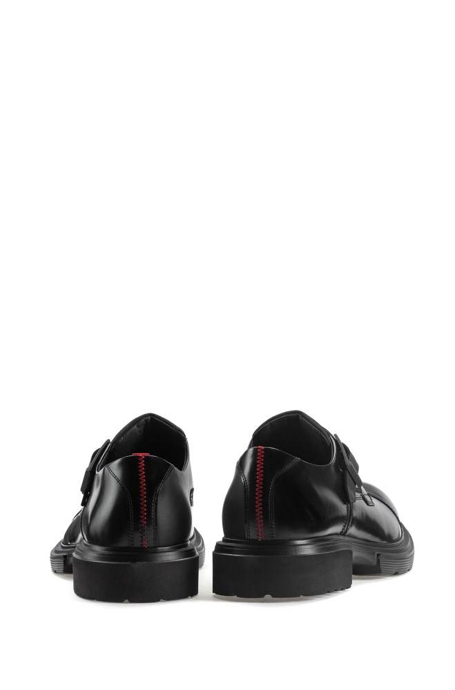 Hugo Boss Smooth-leather monk shoes Svarte | NgSRM1CG