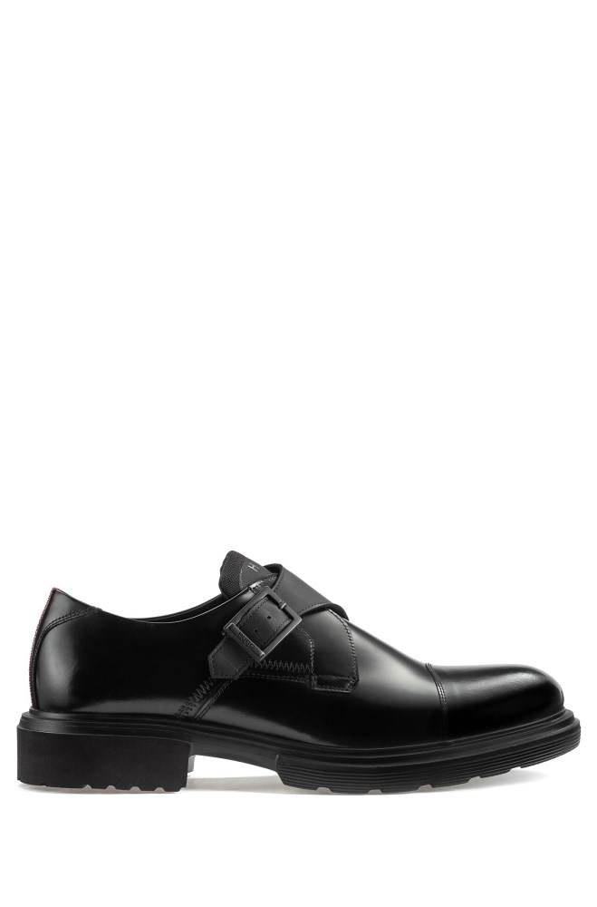 Hugo Boss Smooth-leather monk shoes Svarte | NgSRM1CG