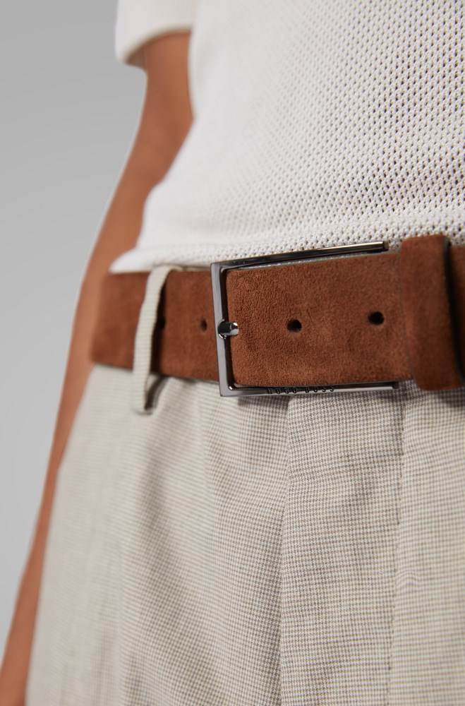 Hugo Boss Soft suede leather belt Brune | OJzQThO7